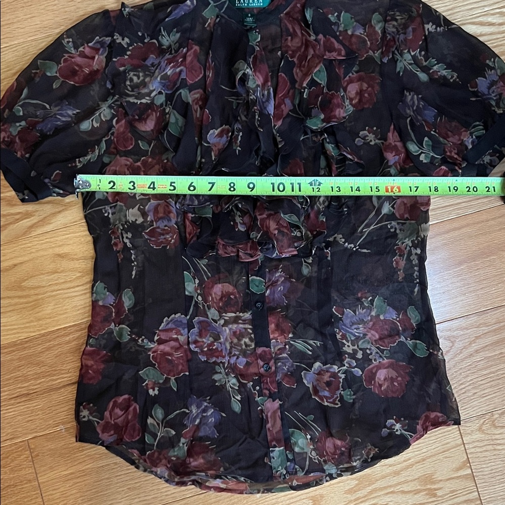 Ralph Lauren Black Sheer Floral Ruffle Blouse - Picture 6 of 7